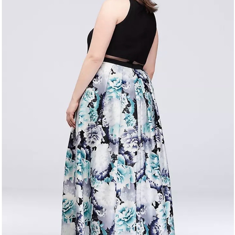 Betsy And Adam Illusion Two Piece Halter Dress Mesh Waist Satin Maxi Dress Sz 20 - Picture 2 of 11